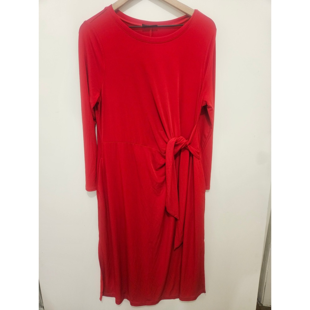 Lane Bryant Red Long Sleeve Side Tie Knot‎ Midi Dress Pockets 14/16